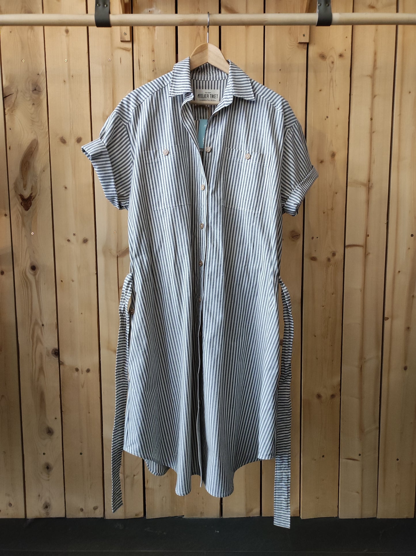 DERNIÈRE CHANCE - Robe Charlette Bio Oxford rayé Taupe